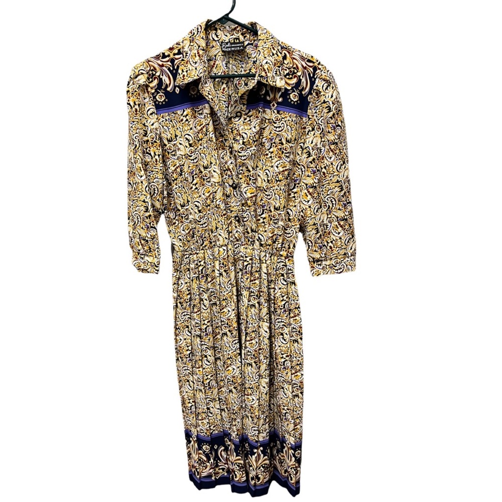 Vintage Breli Originals Union Gold
Purple Paisley Floral Print Shirt Dress